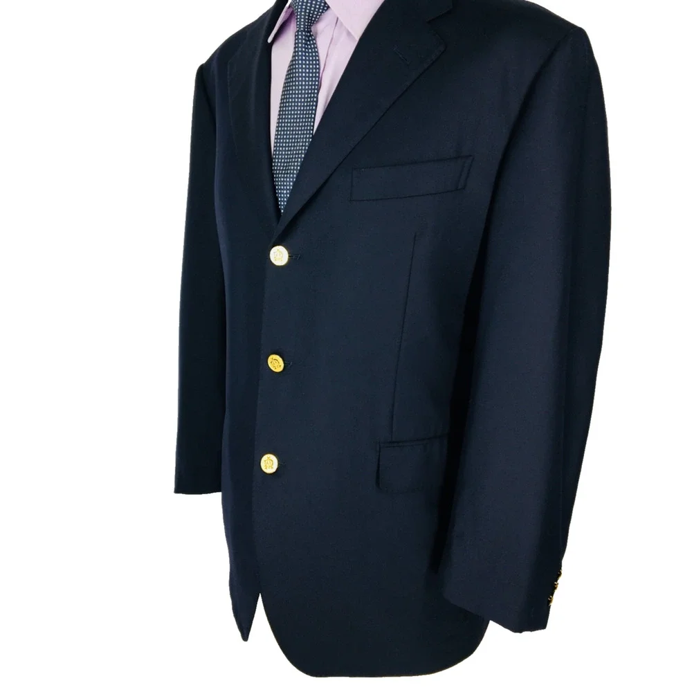44S Alfred Dunhill Italy Mens Canvassed 3 Bttn Wool Blazer Sport Coat Dark Navy